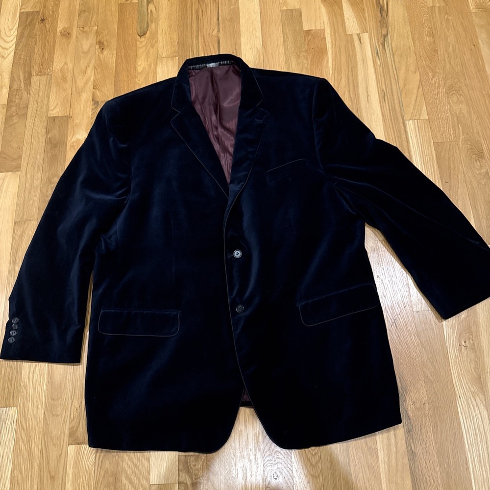 Vintage 90s Haines & Bonner London Velvet Blazer Mens EU 54T‎ Navy